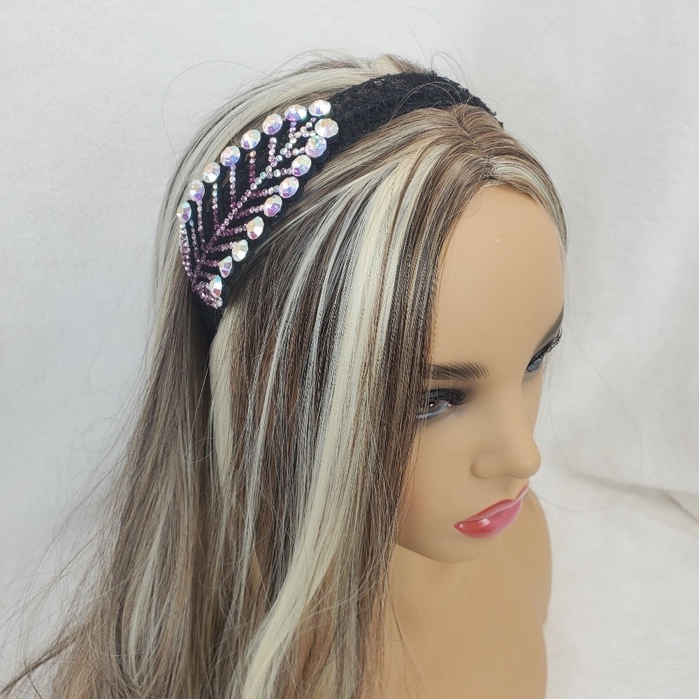 Holographic Pink Purple Leaf Black Lace Hair Band